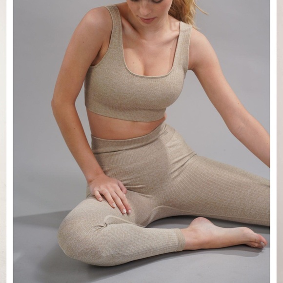 Ribbed Tan Matching Workout Set - Picture 2 of 5